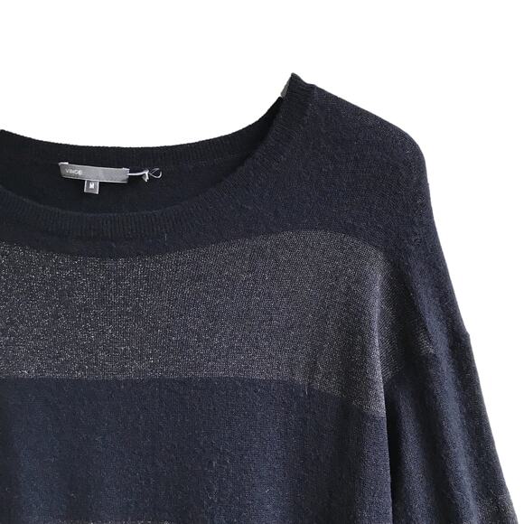 Vince Cashmere Rugby Stripe Sweater Size M Metallic Knit Preppy Academia Office - Picture 6 of 14